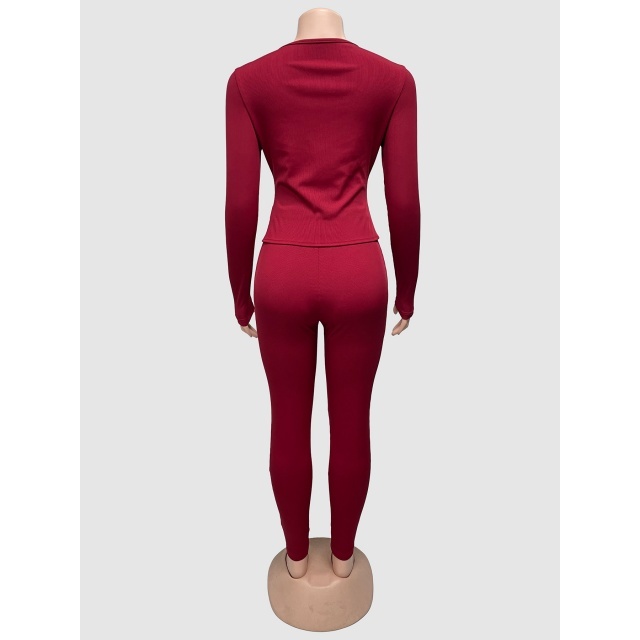 Hollow Out Laced-up Top Slim Fit Pant Set