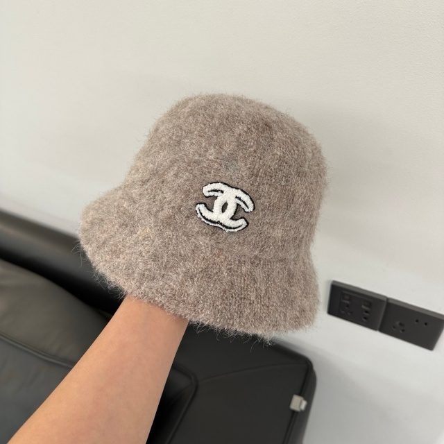 Fashion Logo Winter Furry Bucket Hats
