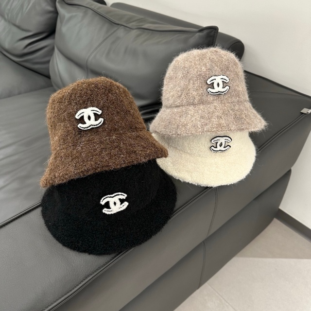 Fashion Logo Winter Furry Bucket Hats