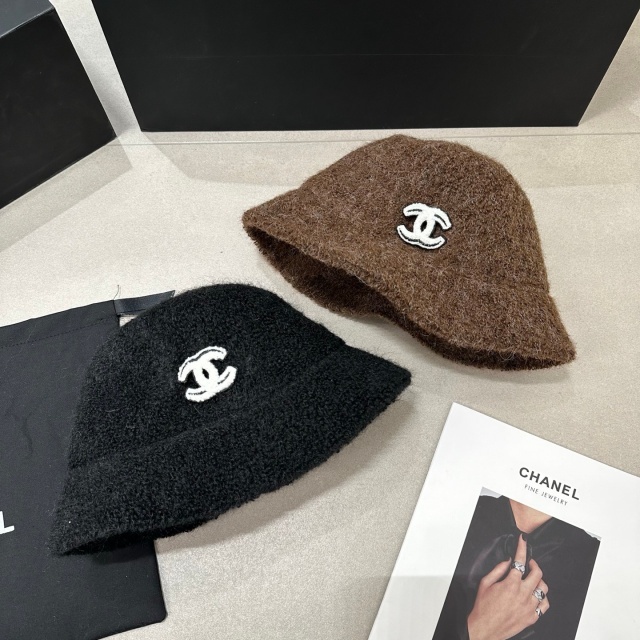 Fashion Logo Winter Furry Bucket Hats