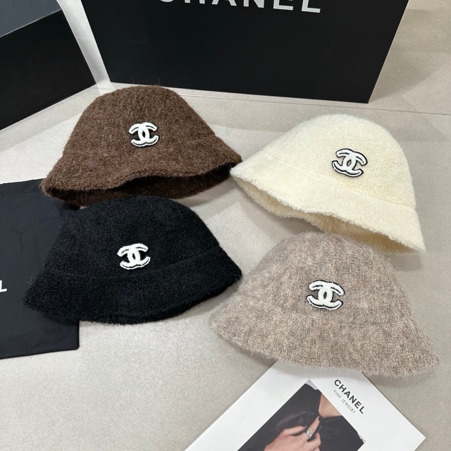 Fashion Logo Winter Furry Bucket Hats