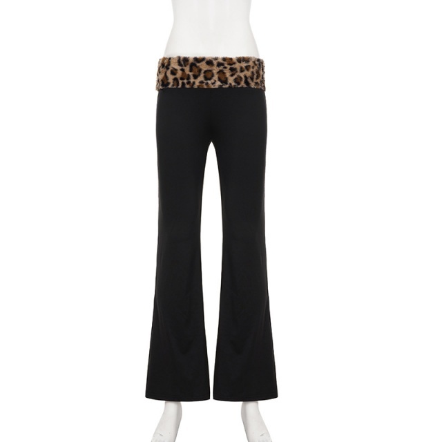 Leopard Print Fuzzy Off-shoulder Top Two Pieces Pant Set