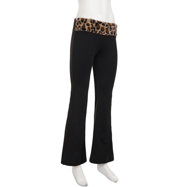 Leopard Print Fuzzy Off-shoulder Top Two Pieces Pant Set