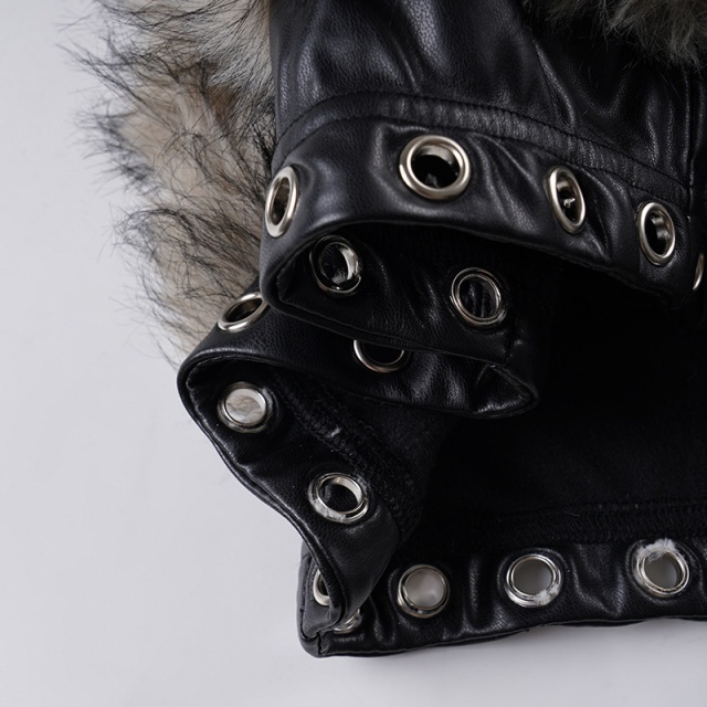PU Leather Patchwork Eyelets Low-rise Fuzzy Shorts