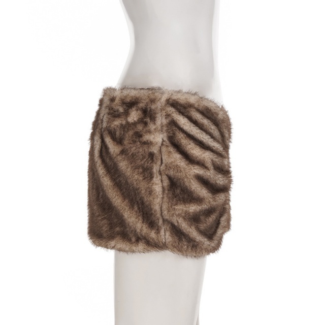 Side Pleated Low-waisted Fuzzy Mini Skirt