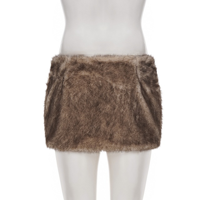 Side Pleated Low-waisted Fuzzy Mini Skirt