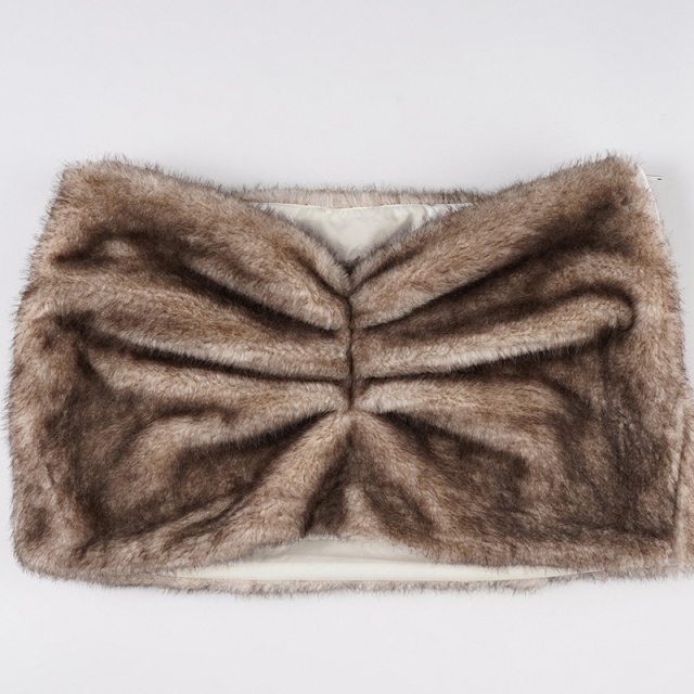 Side Pleated Low-waisted Fuzzy Mini Skirt