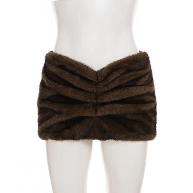 Side Pleated Low-waisted Fuzzy Mini Skirt