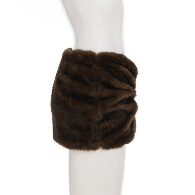 Side Pleated Low-waisted Fuzzy Mini Skirt