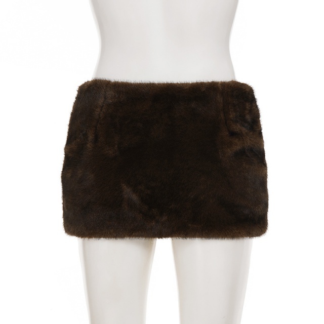 Side Pleated Low-waisted Fuzzy Mini Skirt