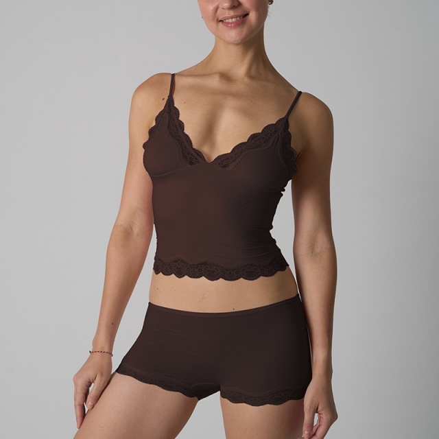 Lace Deep V Cami Top Slim Fit Lingerie Set