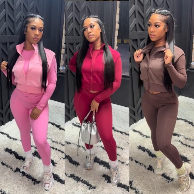 Zipper Up Suede Jacket Vest Activewear 3 Pieces Pant Set