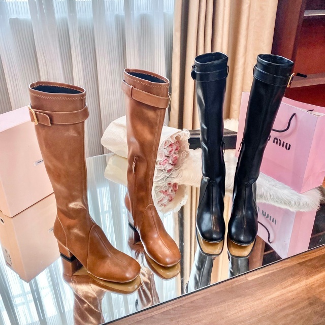 Luxury Fashion Leather Zipper Chunky Long Boots