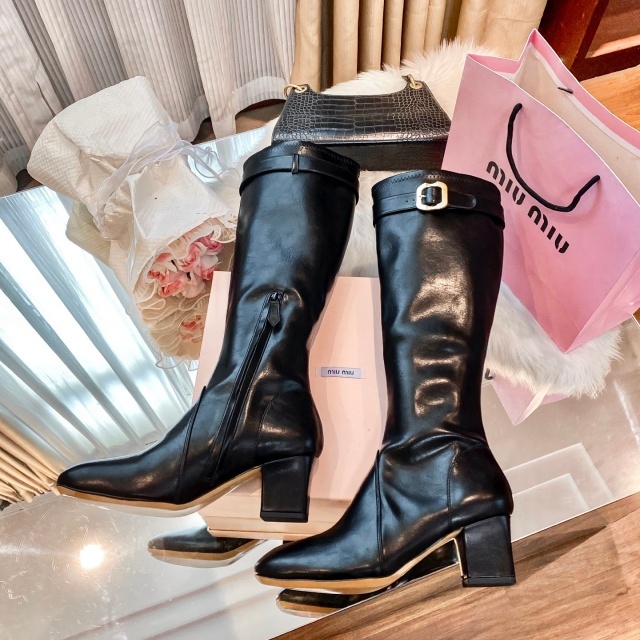 Luxury Fashion Leather Zipper Chunky Long Boots