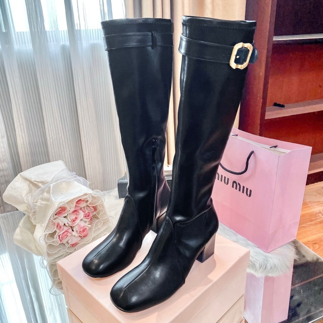 Luxury Fashion Leather Zipper Chunky Long Boots