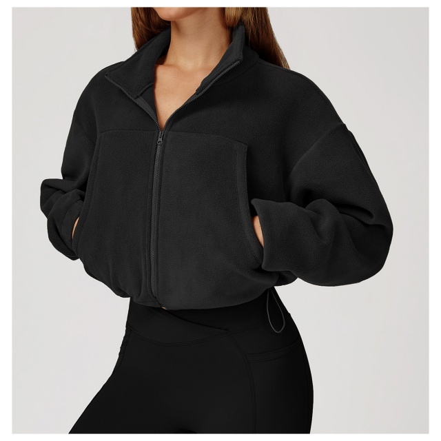 Activewear Suede Long Sleeve Jacket Tight Pant Set Two Pieces