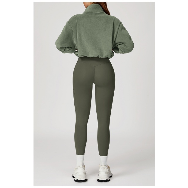 Activewear Suede Long Sleeve Jacket Tight Pant Set Two Pieces