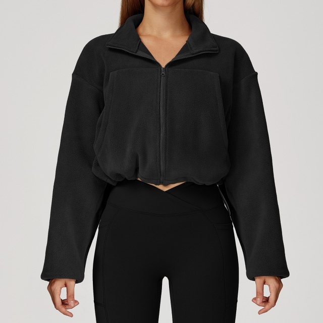 Activewear Suede Long Sleeve Jacket Tight Pant Set Two Pieces