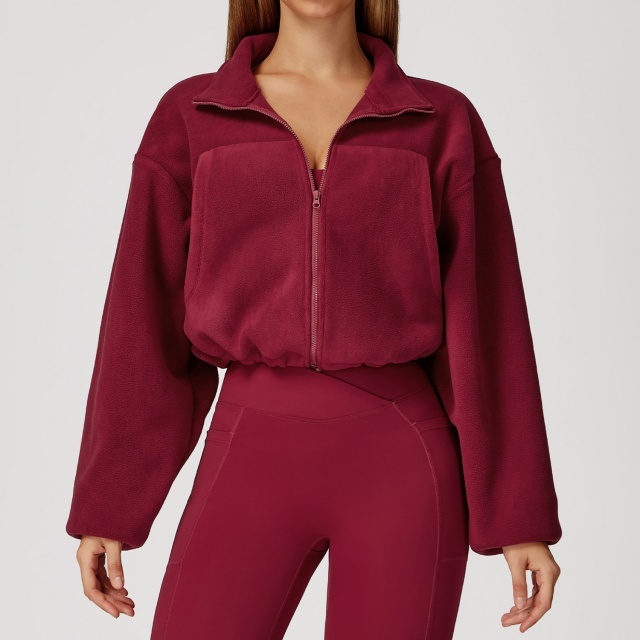Activewear Suede Long Sleeve Jacket Tight Pant Set Two Pieces