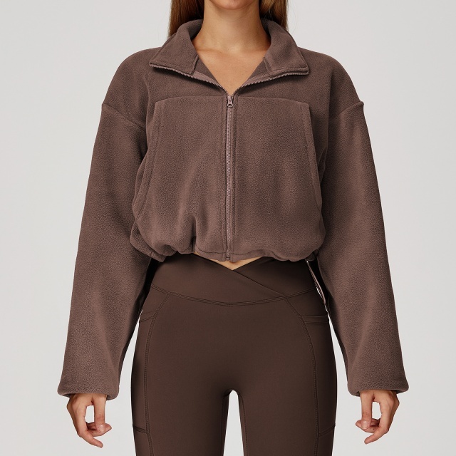 Activewear Suede Long Sleeve Jacket Tight Pant Set Two Pieces