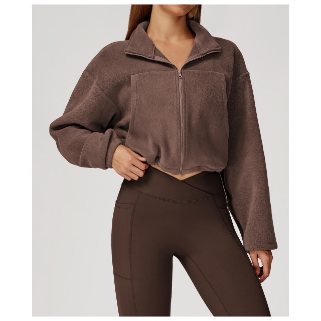 Activewear Suede Long Sleeve Jacket Tight Pant Set Two Pieces