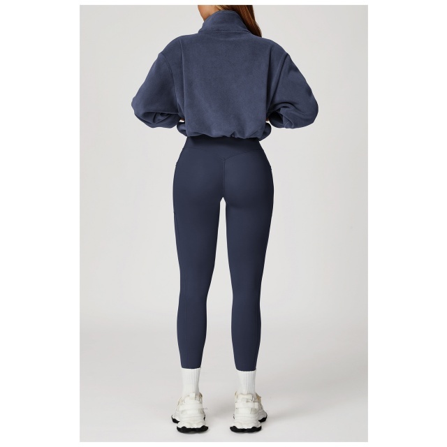 Activewear Suede Long Sleeve Jacket Tight Pant Set Two Pieces