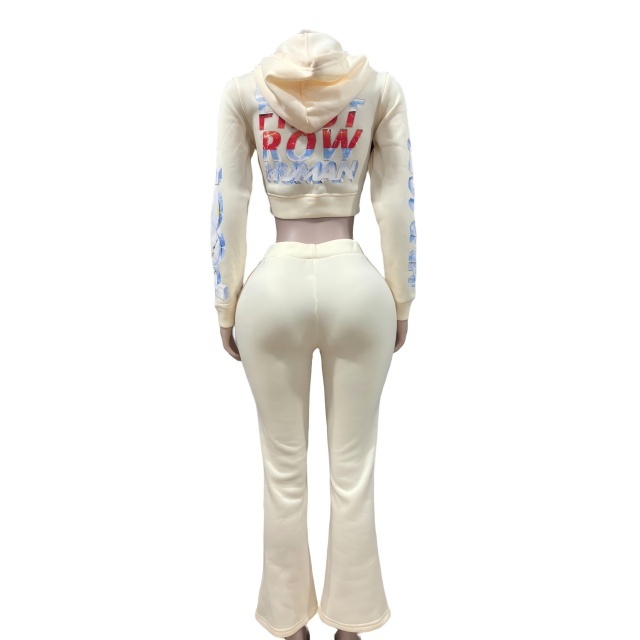 Chic Printed Hooded Tops Jogging Pant Set