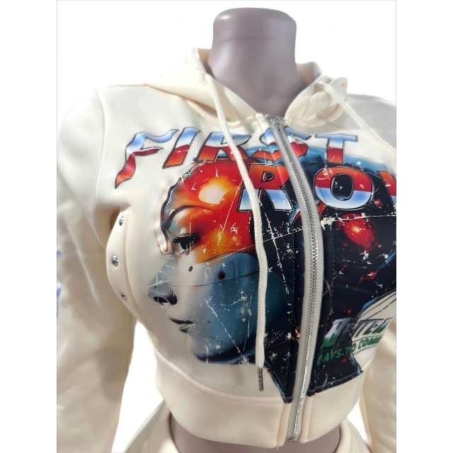 Chic Printed Hooded Tops Jogging Pant Set