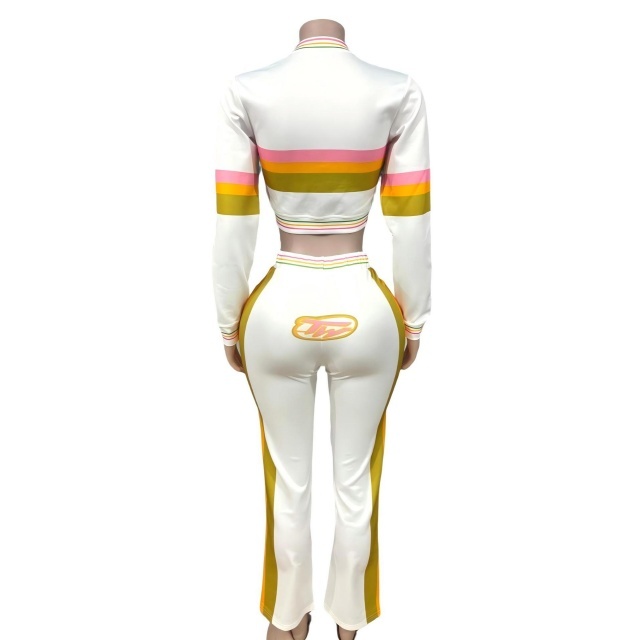 Color Block Striped Printed Two Pieces Pant Set