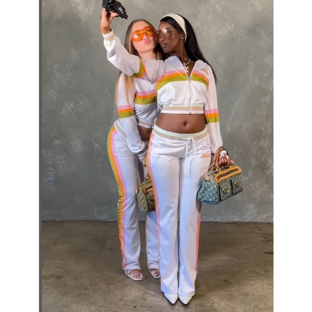 Color Block Striped Printed Two Pieces Pant Set