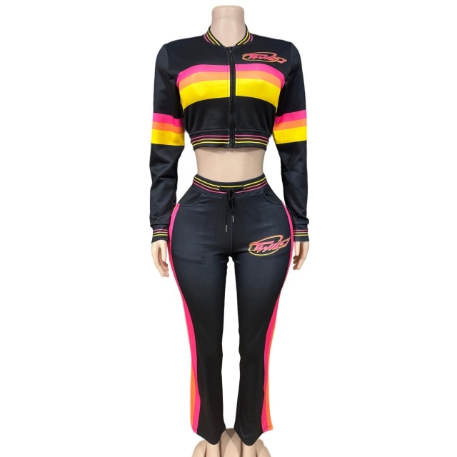 Color Block Striped Printed Two Pieces Pant Set