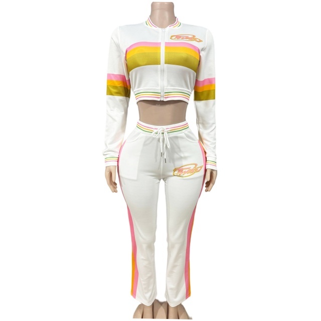 Color Block Striped Printed Two Pieces Pant Set