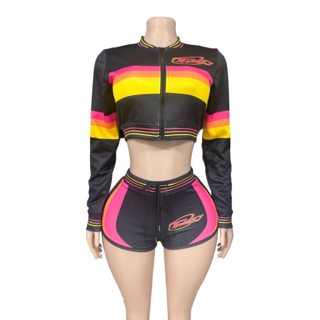 Contrast Color Two Pieces Short Set