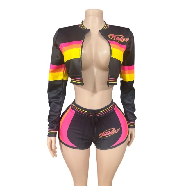 Contrast Color Two Pieces Short Set
