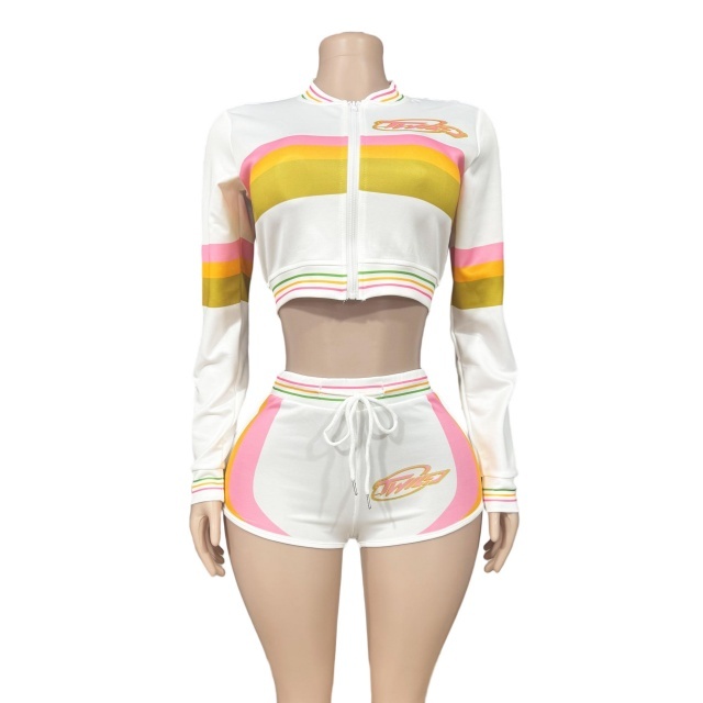 Contrast Color Two Pieces Short Set