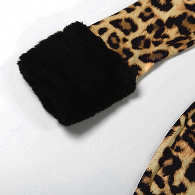 Deep V Neck Fur Collar Leopard Jumpsuit
