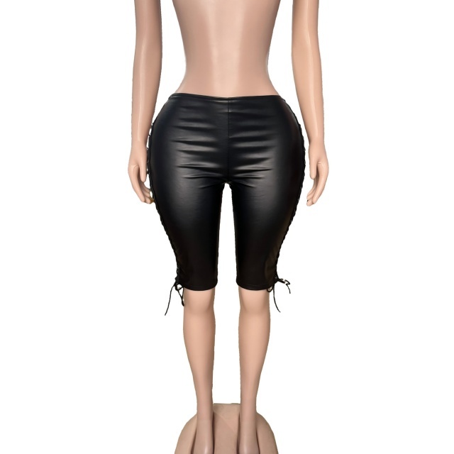 Eyelets Hollow Out Laced Up PU Leather Leggings