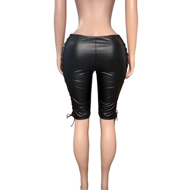 Eyelets Hollow Out Laced Up PU Leather Leggings