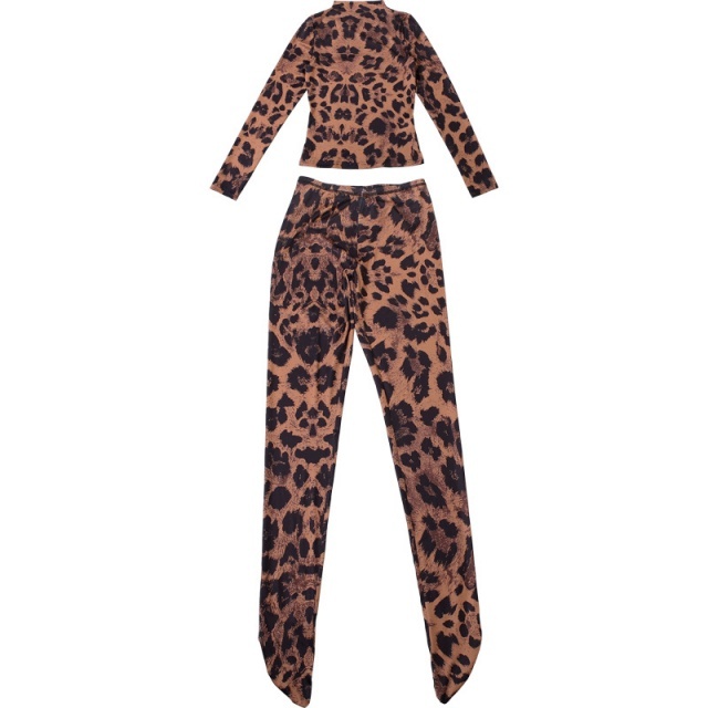 Printed Long-sleeved Top Slim-fit Pants Set