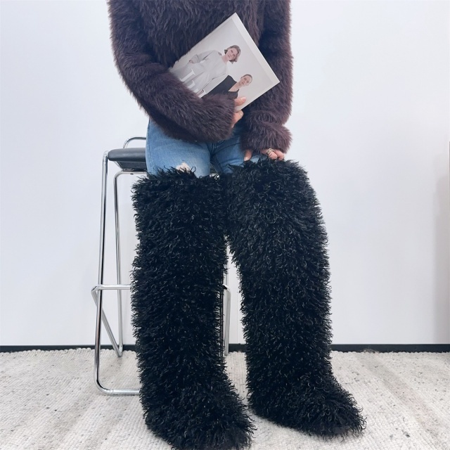 Faux Wool Thigh High Snow Boots