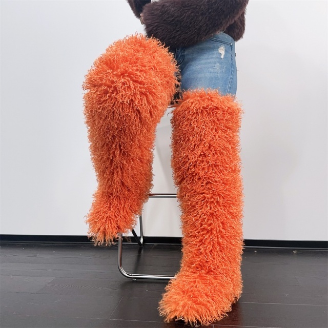 Faux Wool Thigh High Snow Boots