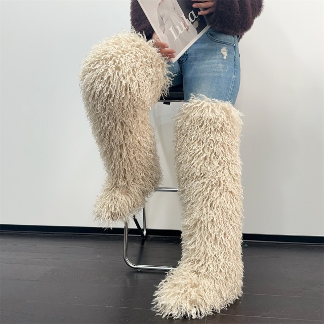 Faux Wool Thigh High Snow Boots