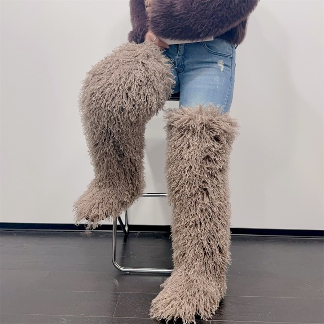 Faux Wool Thigh High Snow Boots