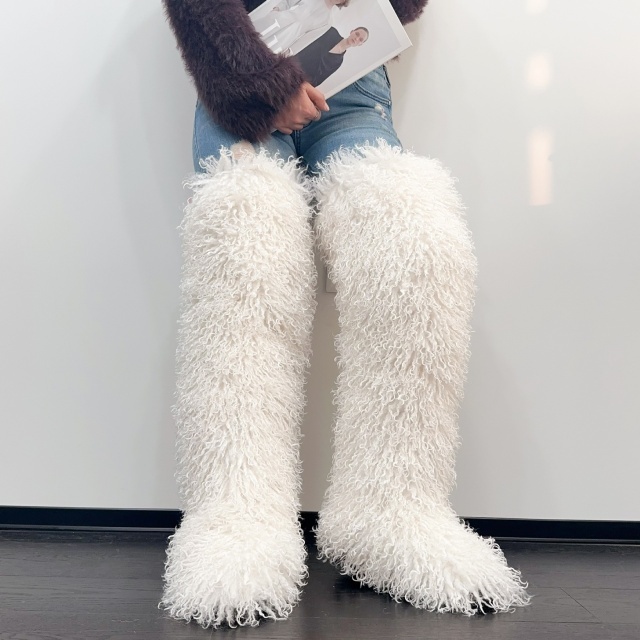 Faux Wool Thigh High Snow Boots