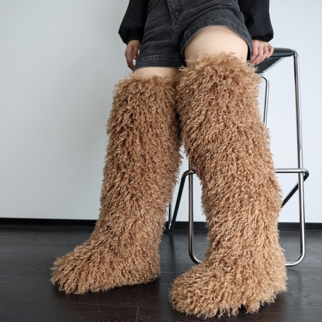 Faux Wool Thigh High Snow Boots
