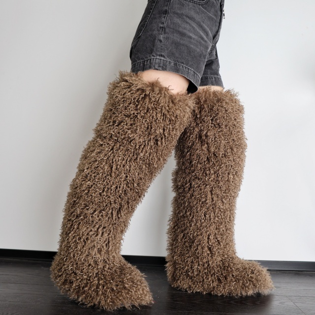 Faux Wool Thigh High Snow Boots