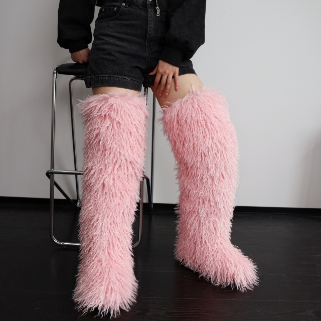 Faux Wool Thigh High Snow Boots