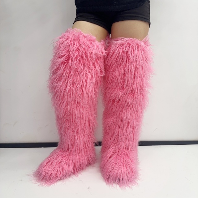 Faux Wool Thigh High Snow Boots
