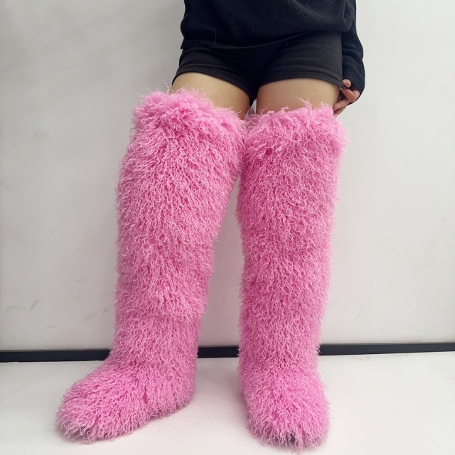 Faux Wool Thigh High Snow Boots