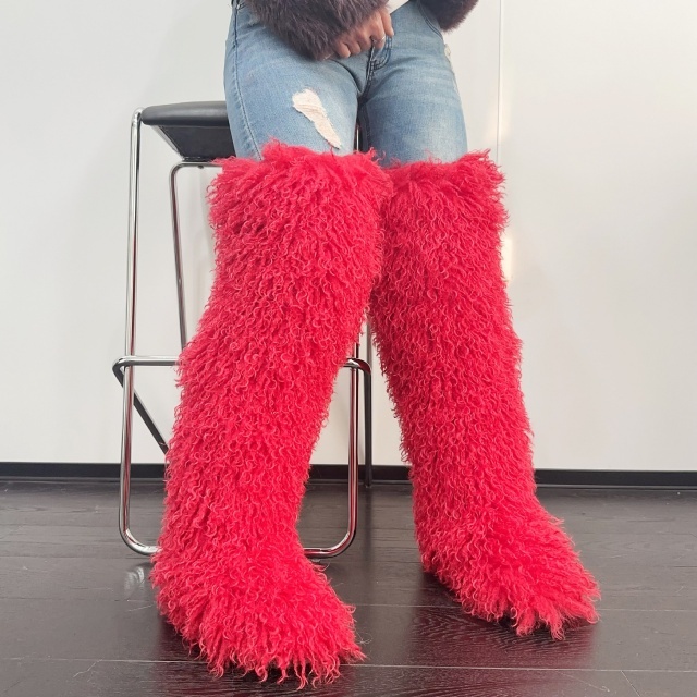Faux Wool Thigh High Snow Boots